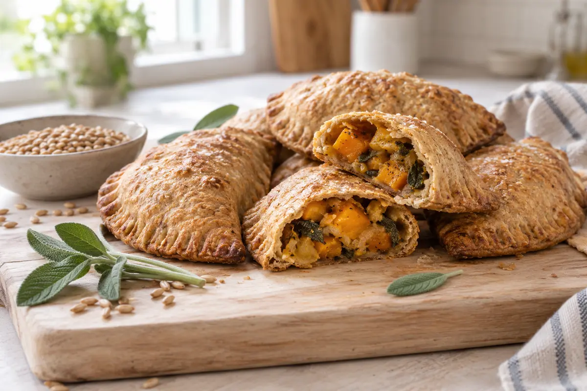 Fresh-milled emmer hand pies filled with roasted squash, onion and sage