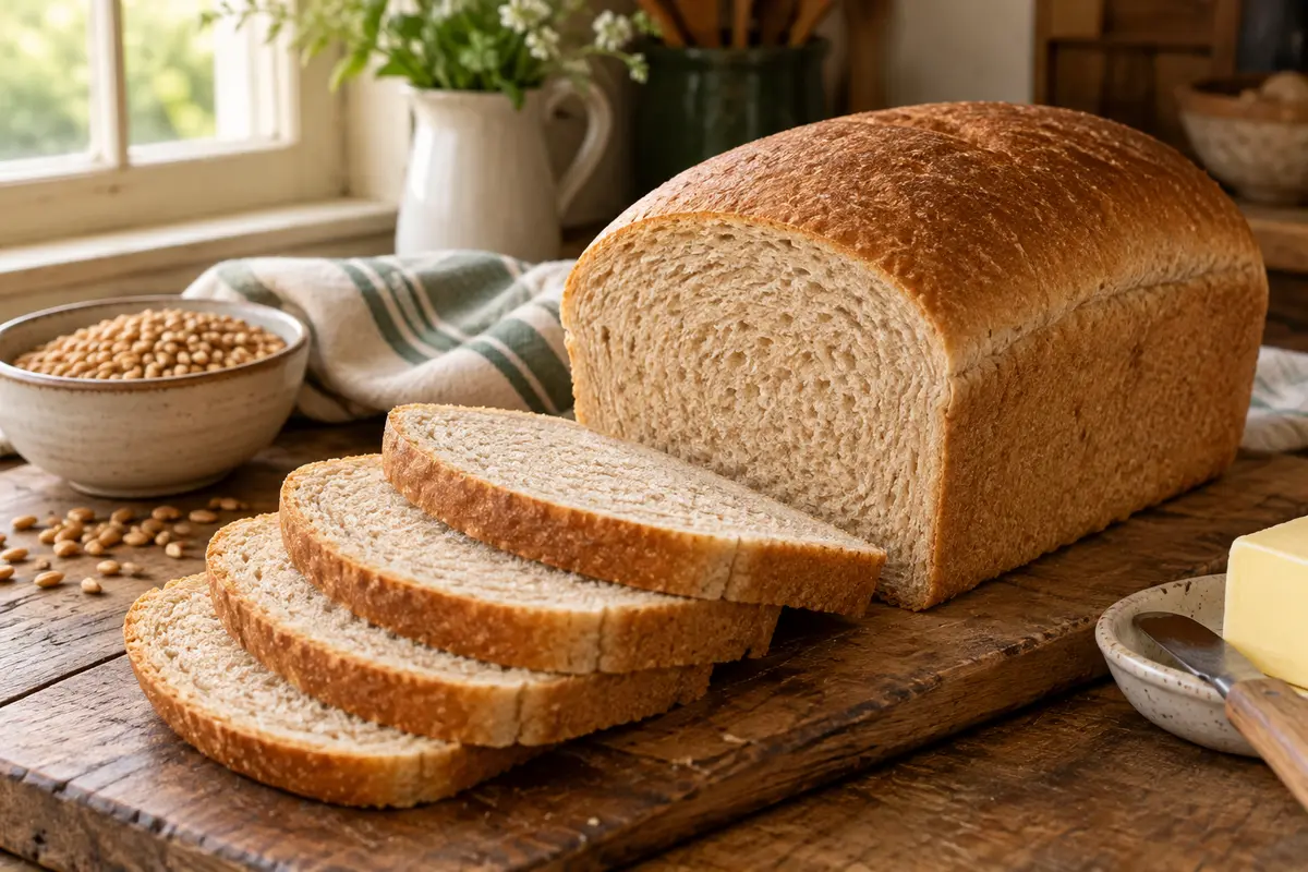 Fresh-milled hard white wheat sandwich loaf with four slices
