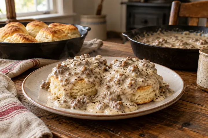Country Sausage Gravy and Biscuits