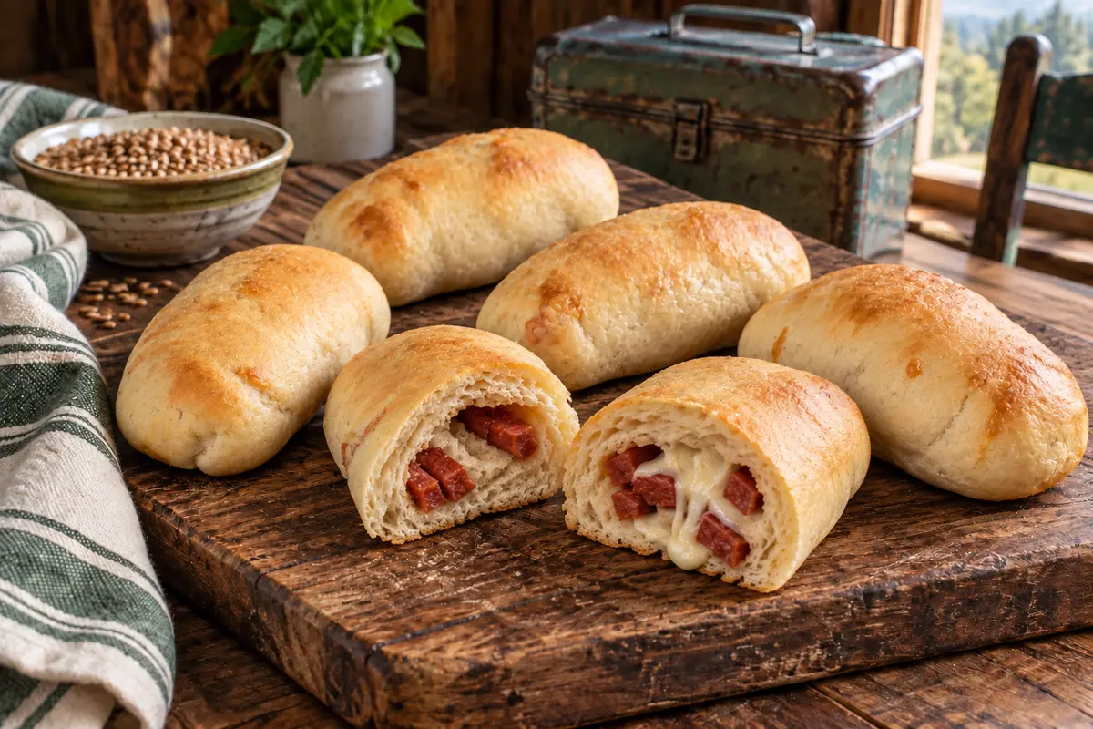Fresh-milled West Virginia pepperoni rolls with pepperoni-filled interiors
