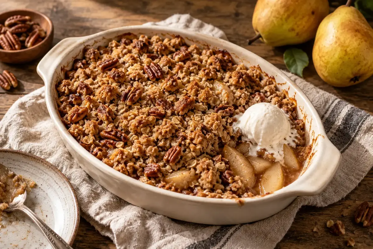 Maple pecan einkorn pear crisp