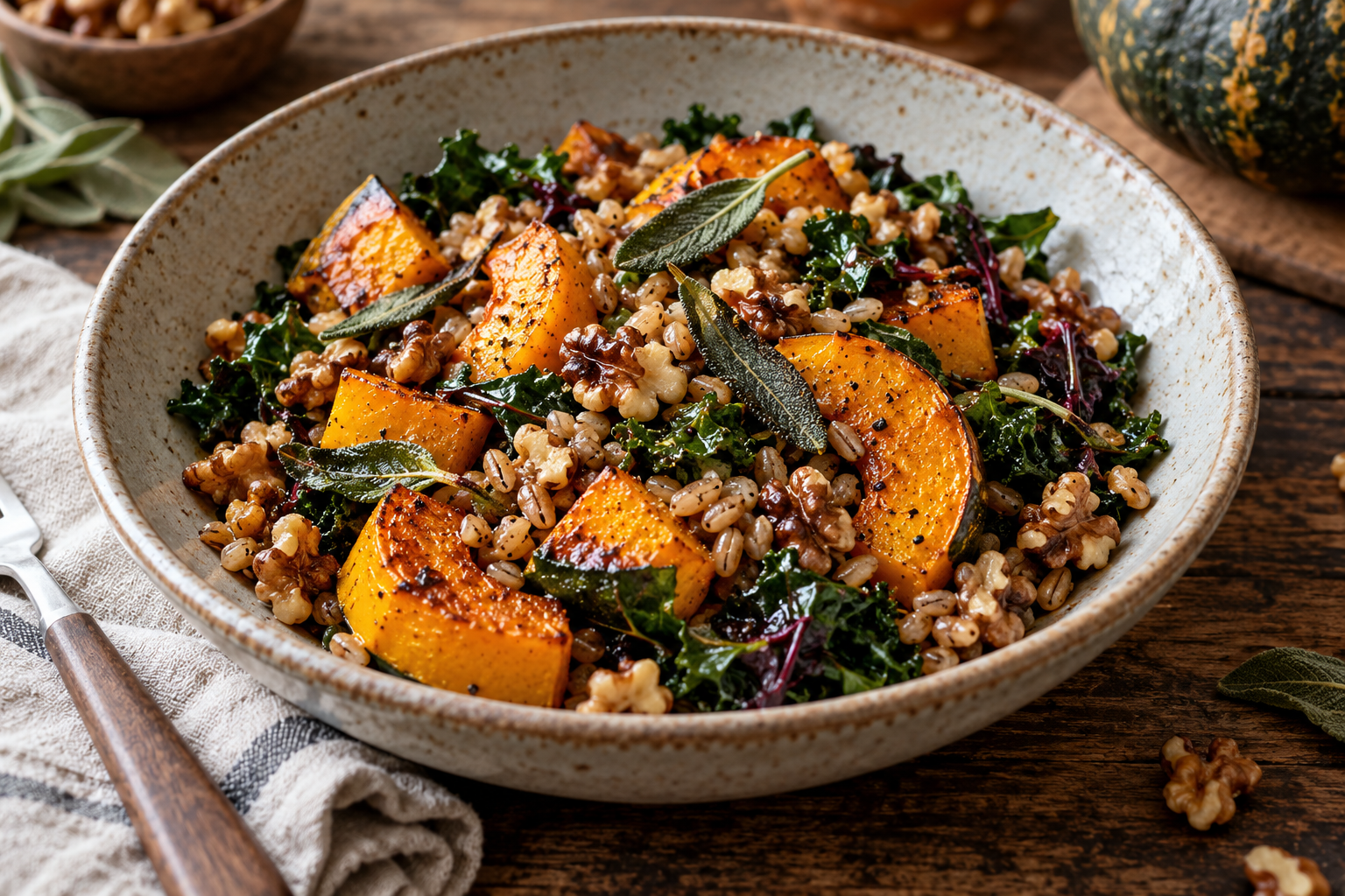 Roasted Squash & Emmer Berry Bowls with Sage